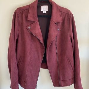 Red/maroon suede moto jacket